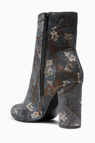 Grey Blossom Tapestry Ankle Boots